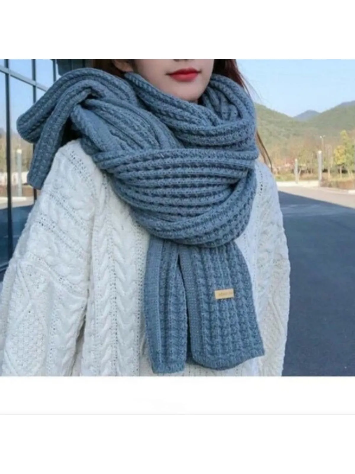 1pc Ladies' Winter Thick Knitted Scarf With Wool, Comfortable & Fashionable, Suitable For Daily Life & Date