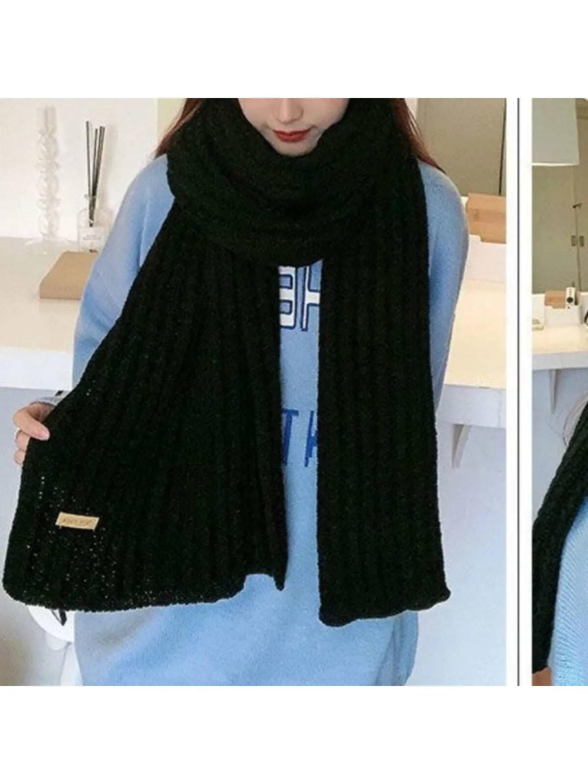 1pc Ladies' Winter Thick Knitted Scarf With Wool, Comfortable & Fashionable, Suitable For Daily Life & Date