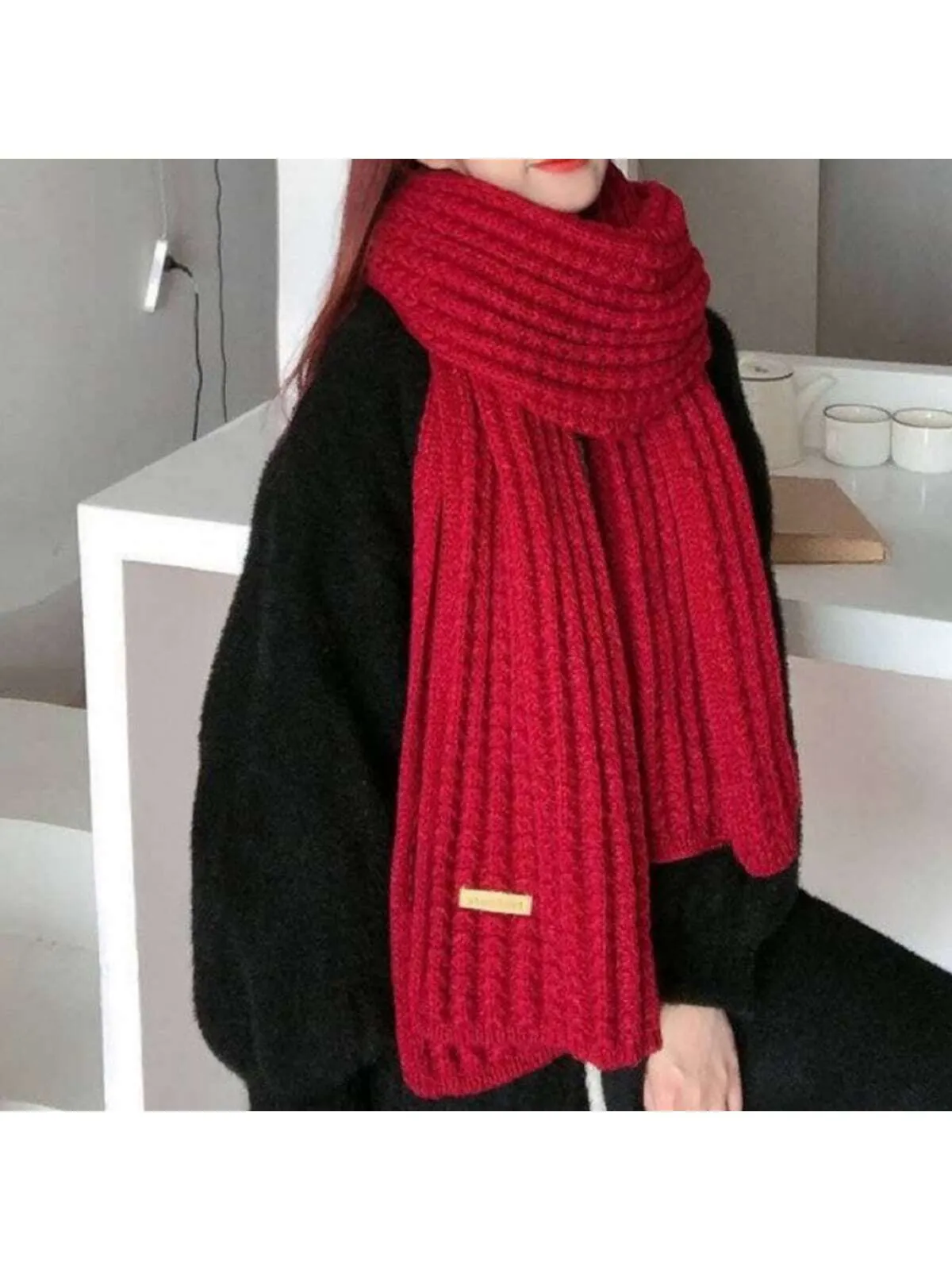 1pc Ladies' Winter Thick Knitted Scarf With Wool, Comfortable & Fashionable, Suitable For Daily Life & Date