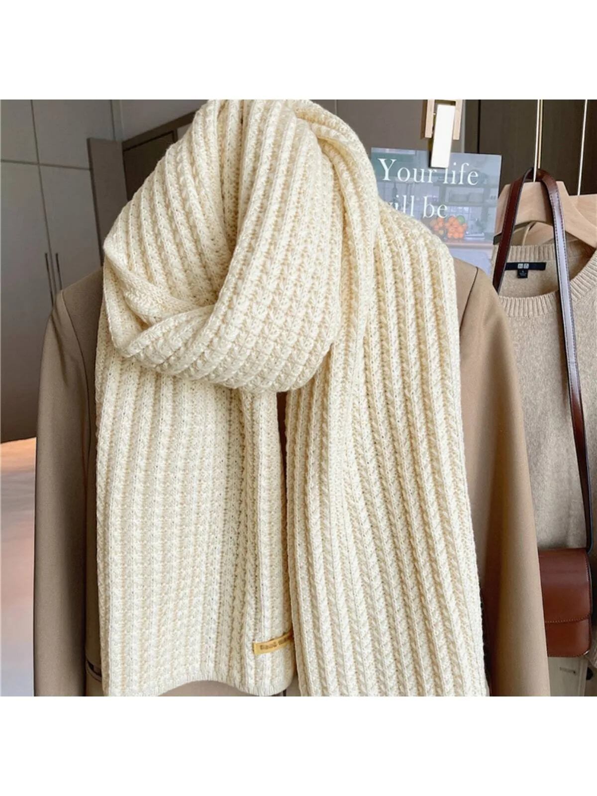 1pc Ladies' Winter Thick Knitted Scarf With Wool, Comfortable & Fashionable, Suitable For Daily Life & Date