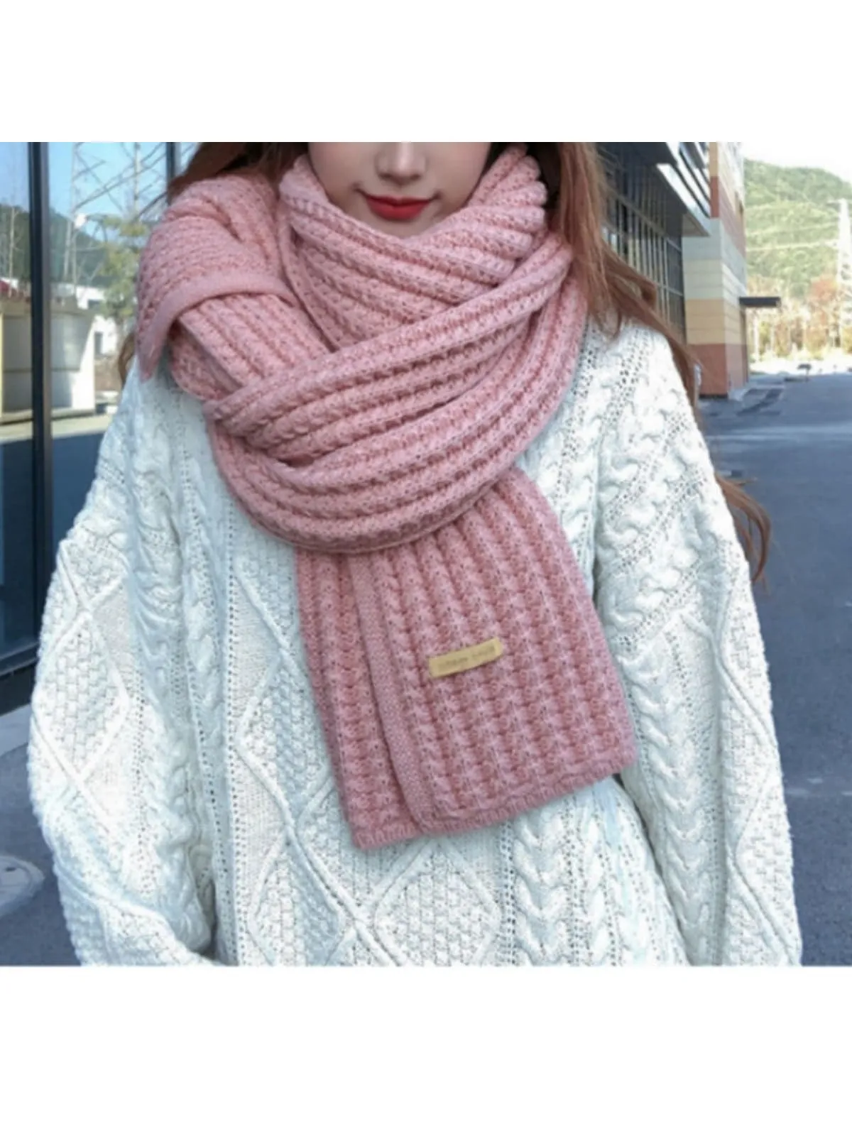 1pc Ladies' Winter Thick Knitted Scarf With Wool, Comfortable & Fashionable, Suitable For Daily Life & Date