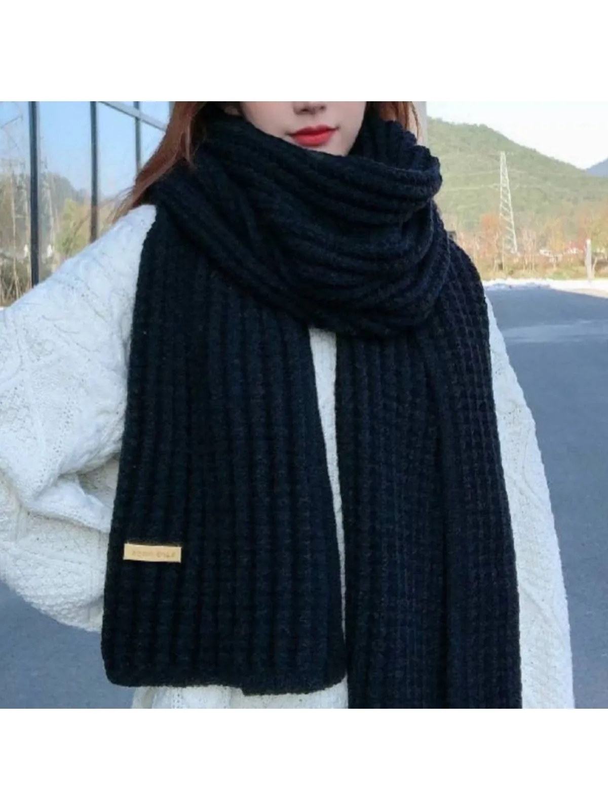 1pc Ladies' Winter Thick Knitted Scarf With Wool, Comfortable & Fashionable, Suitable For Daily Life & Date