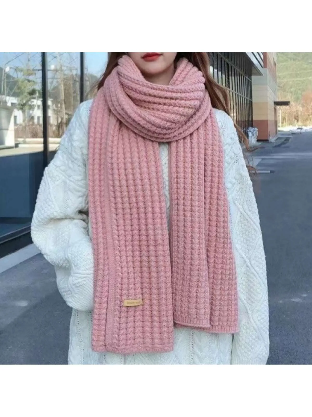 1pc Ladies' Winter Thick Knitted Scarf With Wool, Comfortable & Fashionable, Suitable For Daily Life & Date