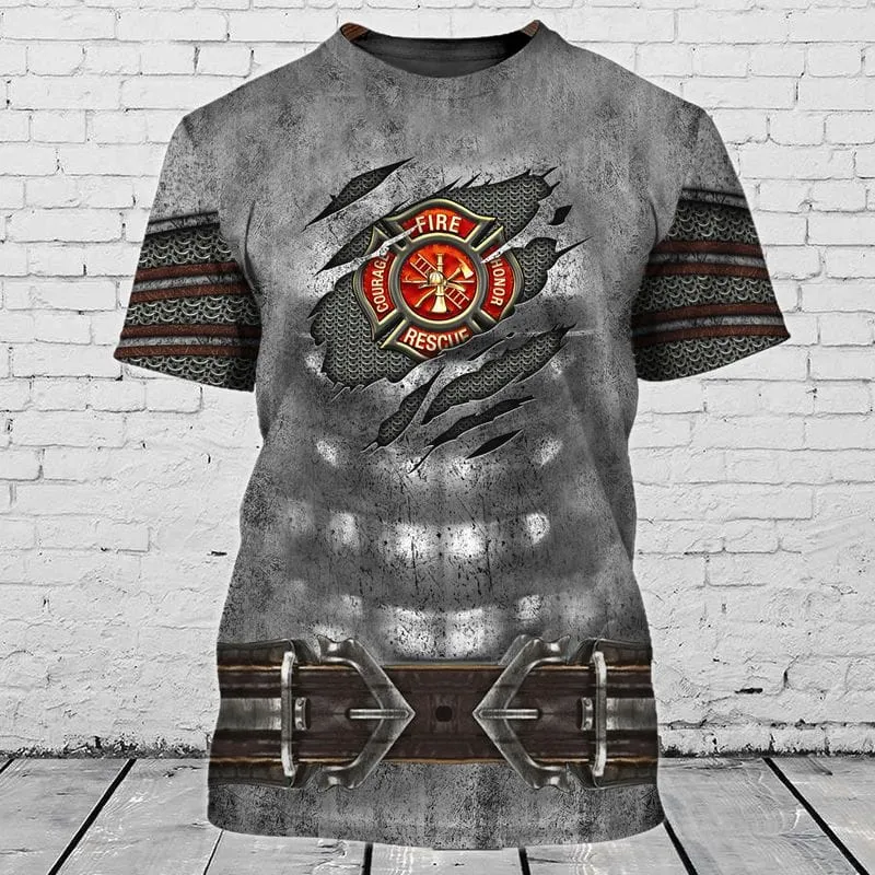 3D All Over Print Firefighter Armor Shirt, Gift for Dad Firefighter, Firefighter Shirt