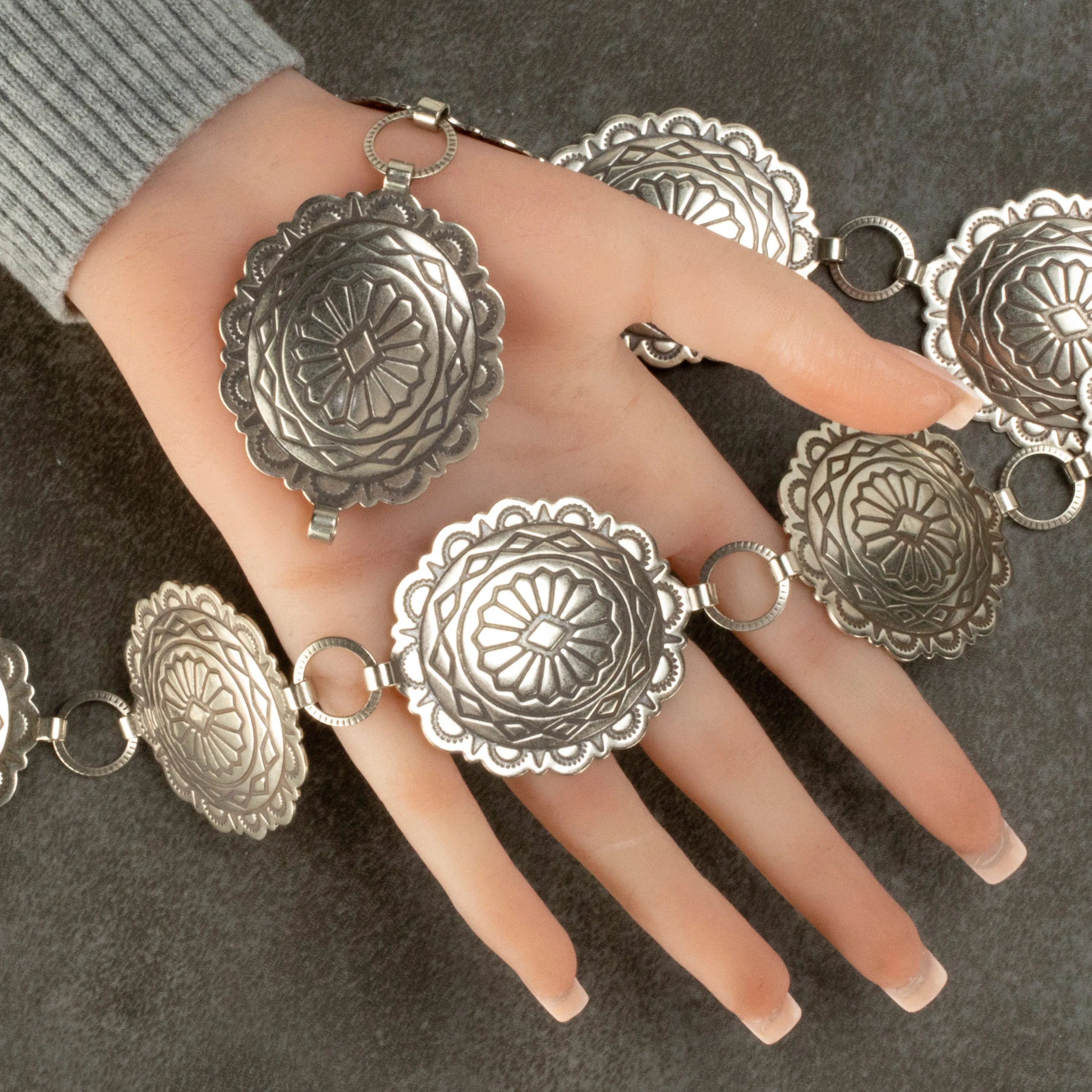 43 Oval Nickel Silver Concho Belt