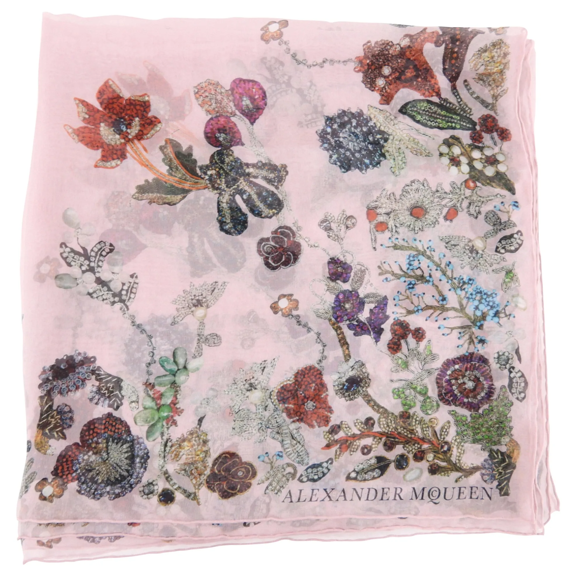 Alexander McQueen Pink Sheer Silk Chiffon Shawl Scarf