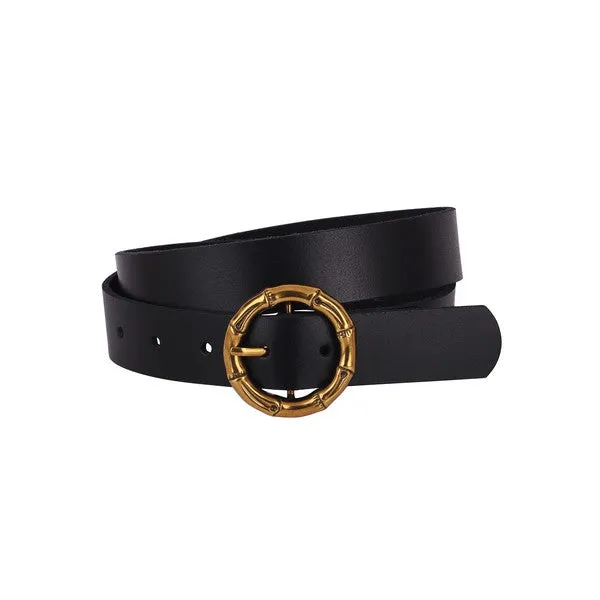 Bamboo Joint Circle Buckle Leather Belt