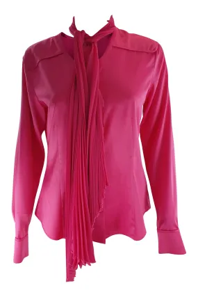 BASLER Women's Hot Pink Satin Blouse Matching Pleated Scarf (EU 36)