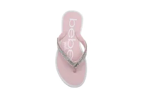 bebe Girls’ Big Kid PCU Sparkly Rhinestone Flip Flop Sandal with Printed Footbed - Fashion Summer Slipper Shoe