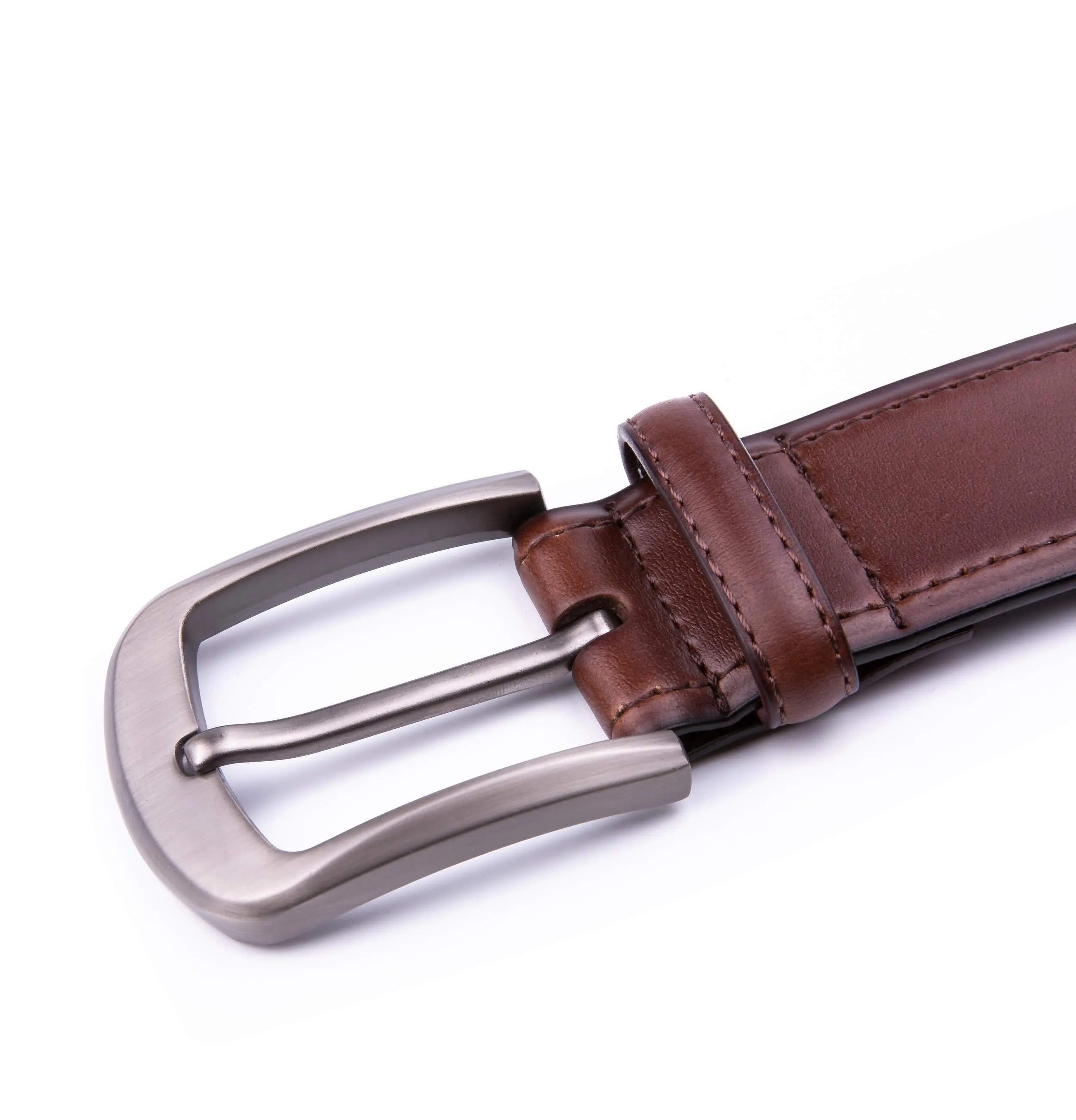 Braveman Men's Classic Genuine Leather Belt with Brushed Silver Buckle