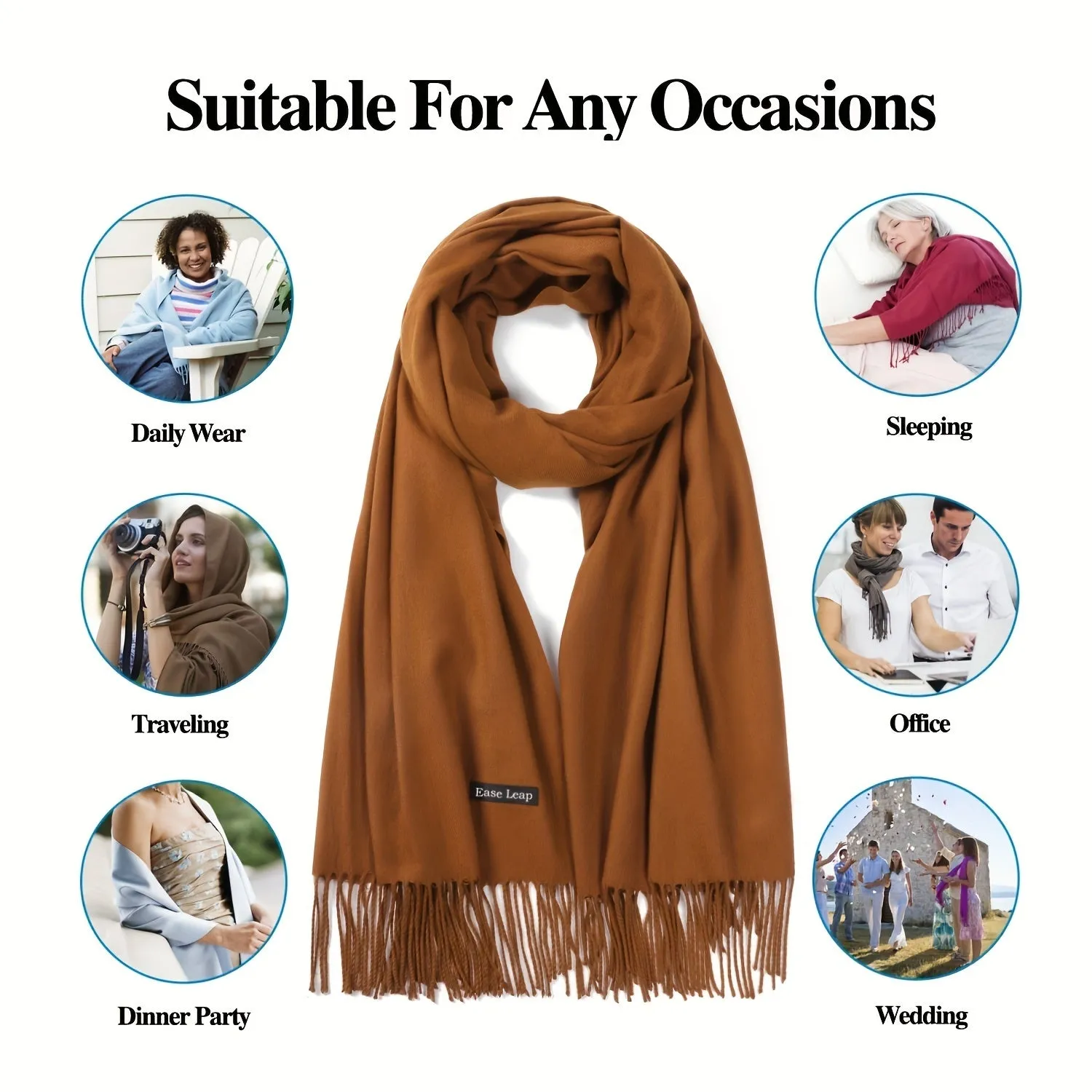 Brown Pashmina Scarfs for Women Silky Shawls and Wraps for Evening Dresses Soft Large Scarves Wedding Warm Stylish Solid Color