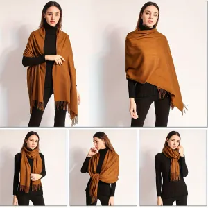 Brown Pashmina Scarfs for Women Silky Shawls and Wraps for Evening Dresses Soft Large Scarves Wedding Warm Stylish Solid Color