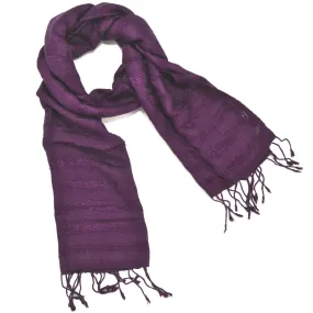 Cambodian Handwoven Raw Silk Scarf -  Aubergine