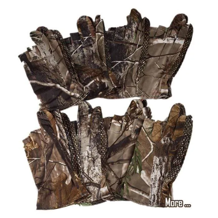 Camo Fishing Gloves Camouflage Anti-Slip Elastic Thin Mitten 3 Fingers Cut Camping Cycling Hunting Half-Finger Gloves Camouflage