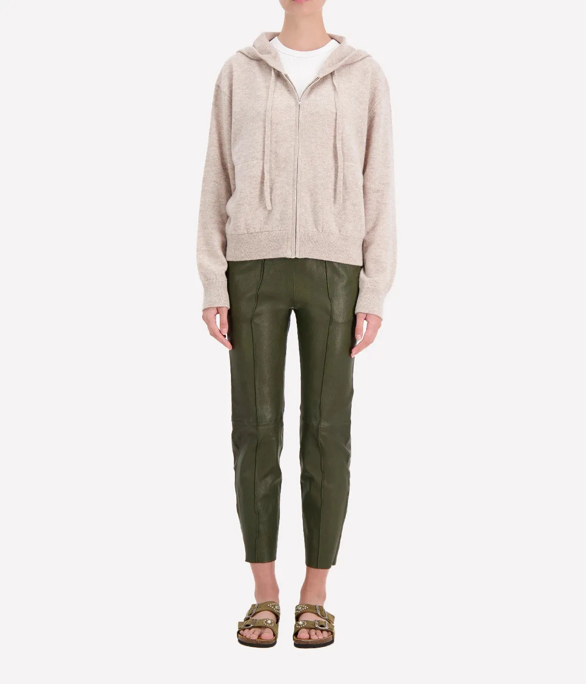 Cashmere Cropped Zip Hoodie in Sand Heather