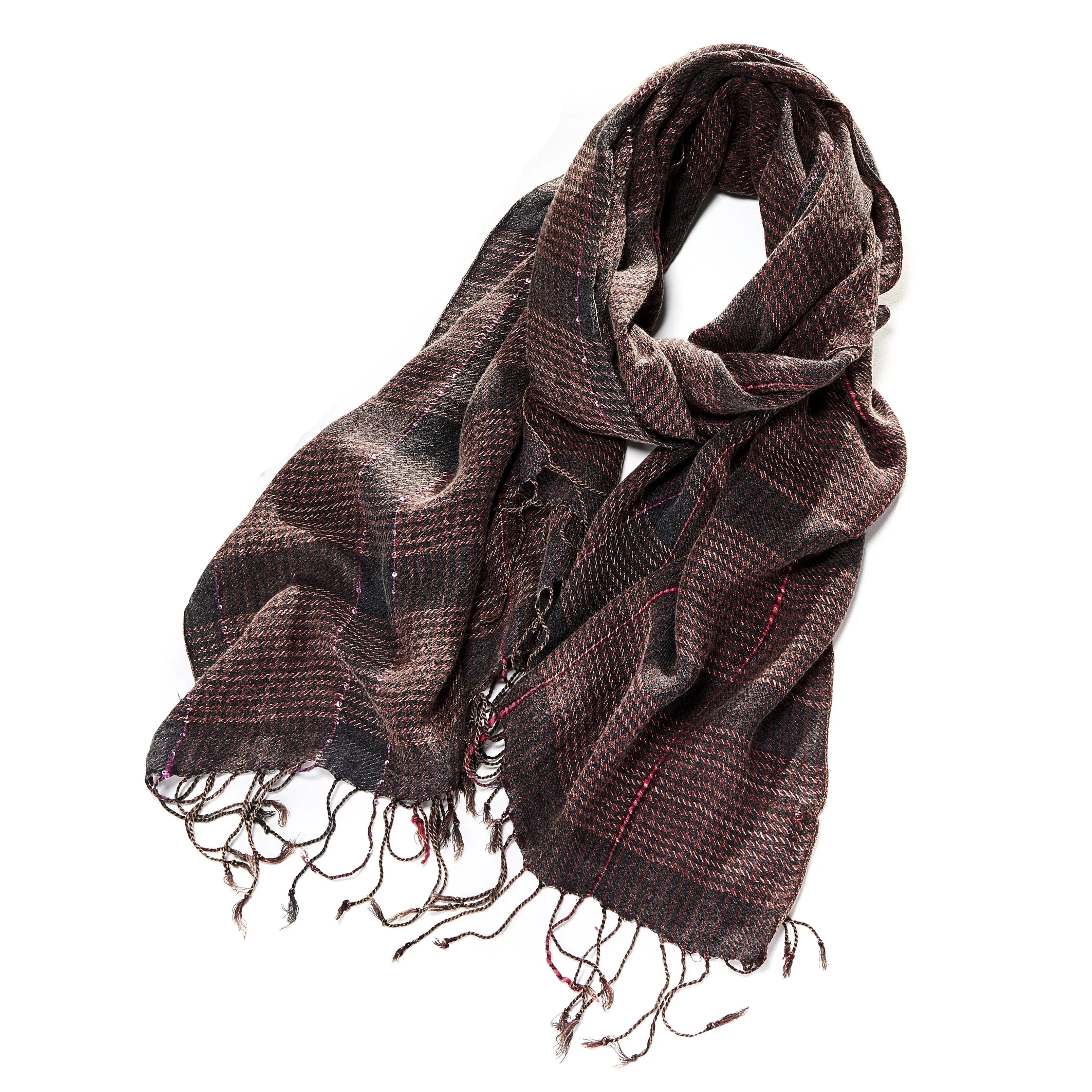 Charlie Paige Woven Fringe Scarf - Gray/Brown