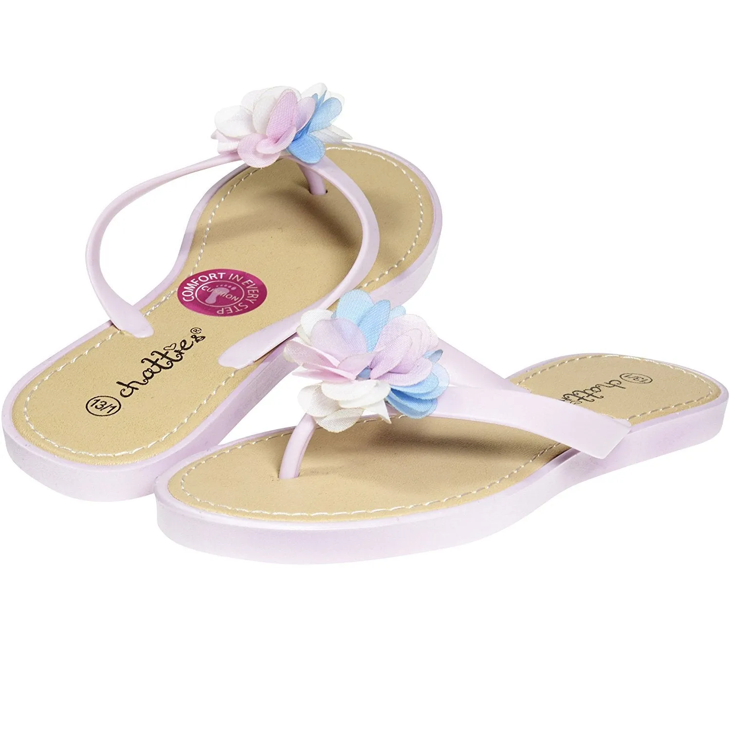 Chatties By Sara Z Jelly PCU Thong Flip Flop Sandal with Flower for Girls Big Kid