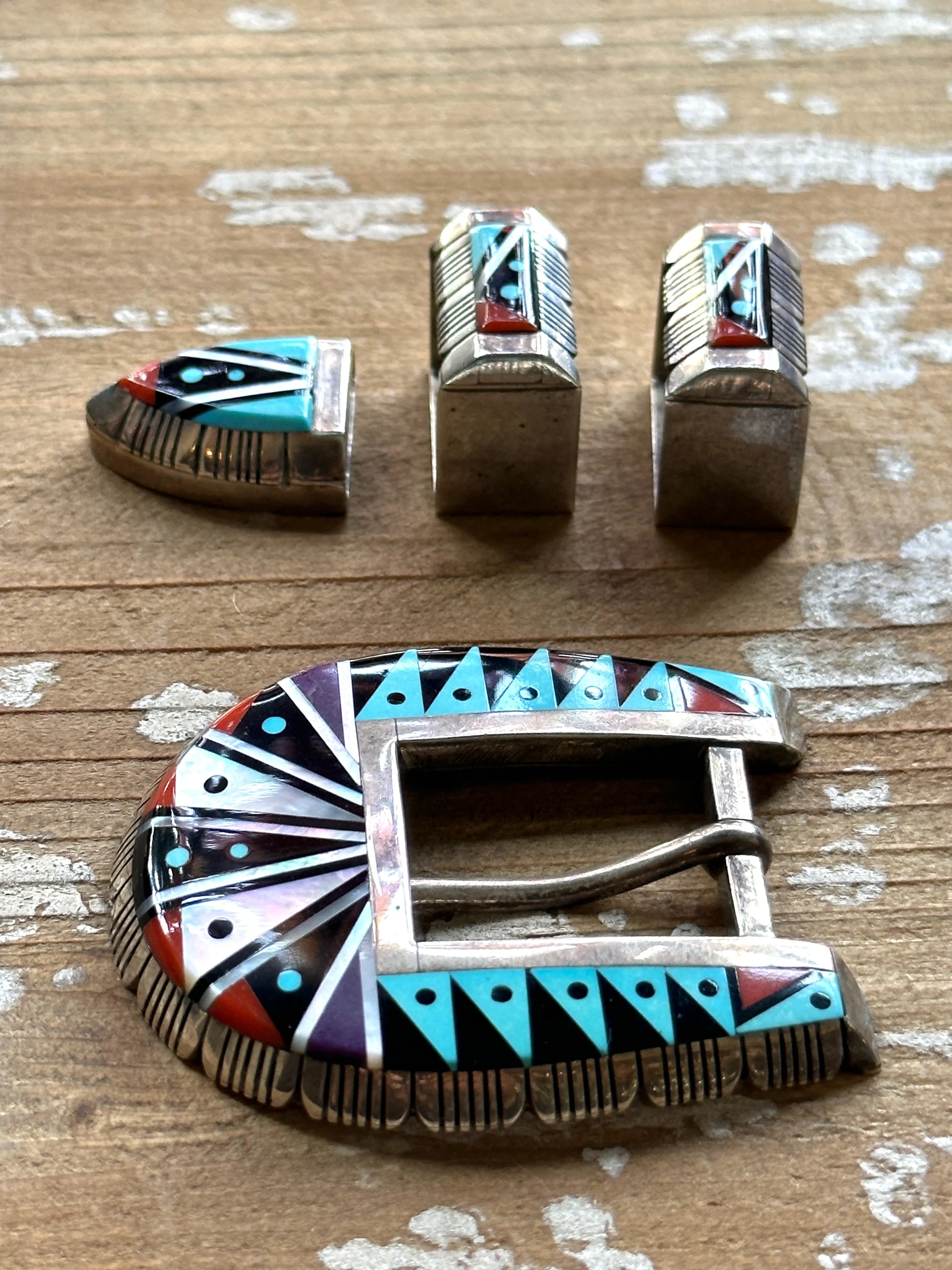 CHESTER C BENALLY Inlay Ranger Belt Buckle Navajo Set