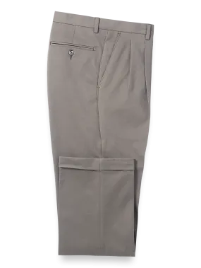 Classic Fit Cotton Stretch Twill Pleated Pants - Grey