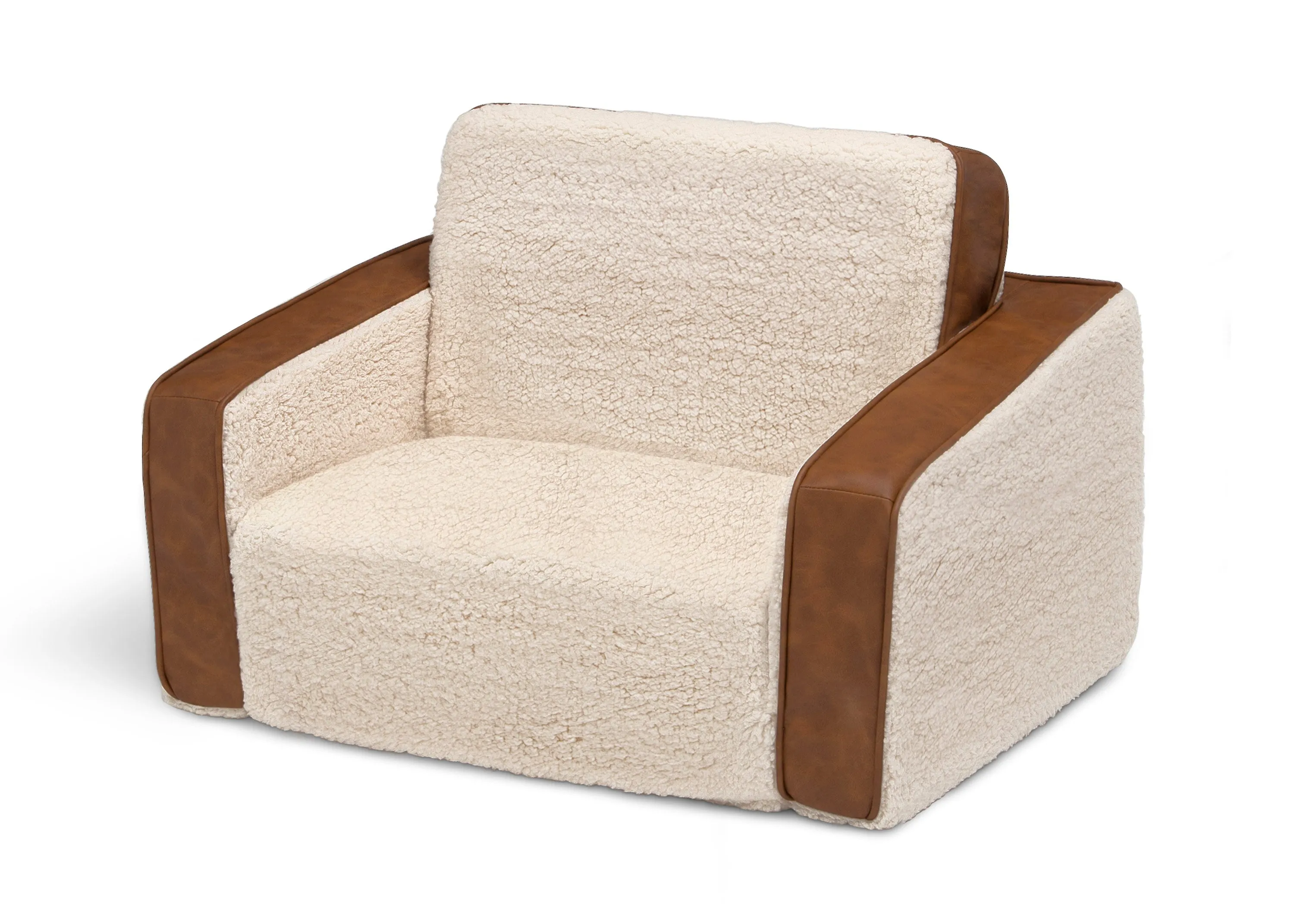 Cozee Flip-Out Sherpa and Leather 2-in-1 Convertible Chair to Lounger for Kids