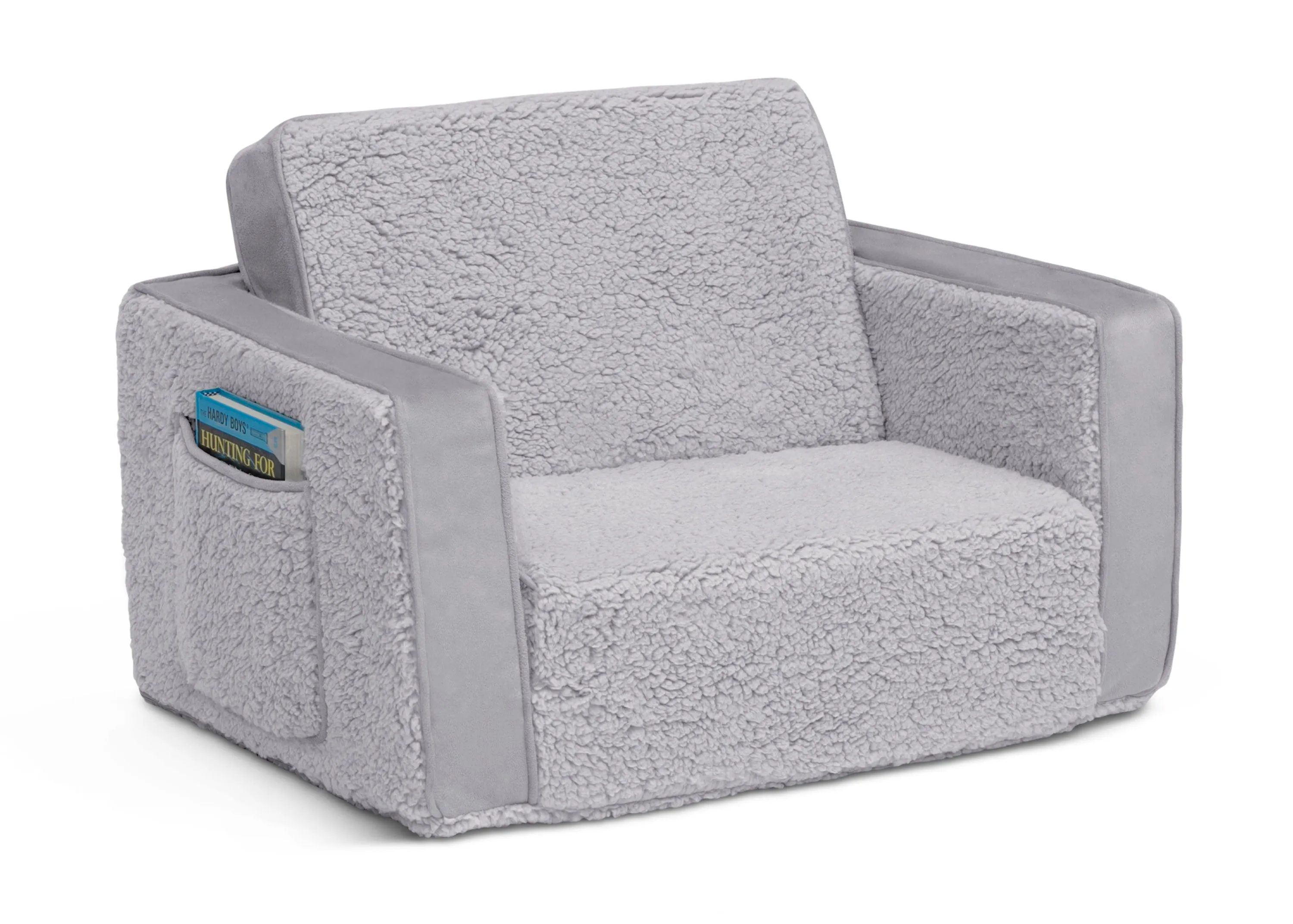 Cozee Flip-Out Sherpa and Suede 2-in-1 Convertible Chair to Lounger for Kids