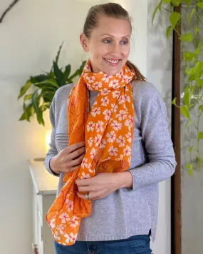 Dot & Flower Patterned Recycled Scarf - Orange