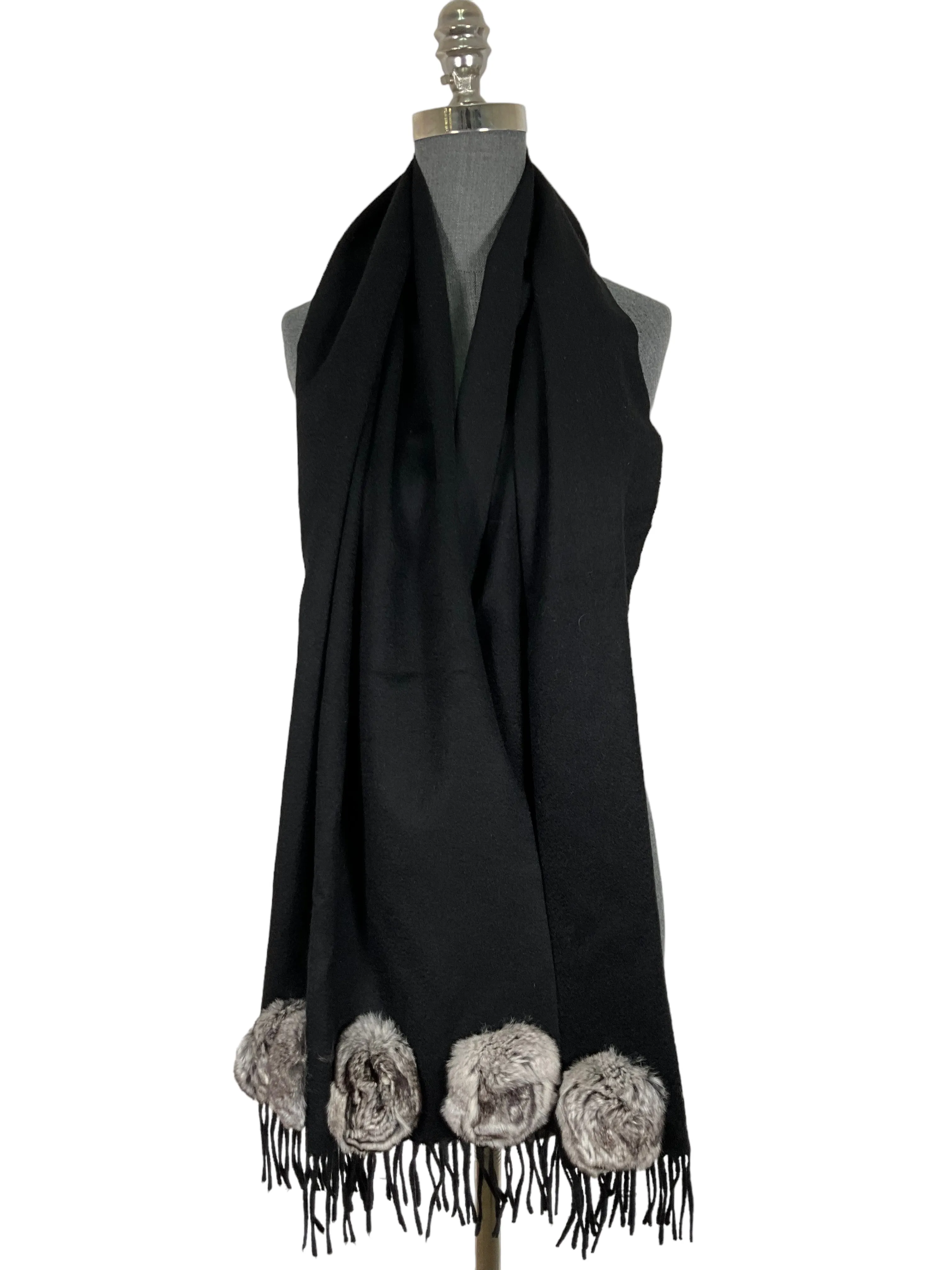 Fendi Black Wool Scarf With Fur