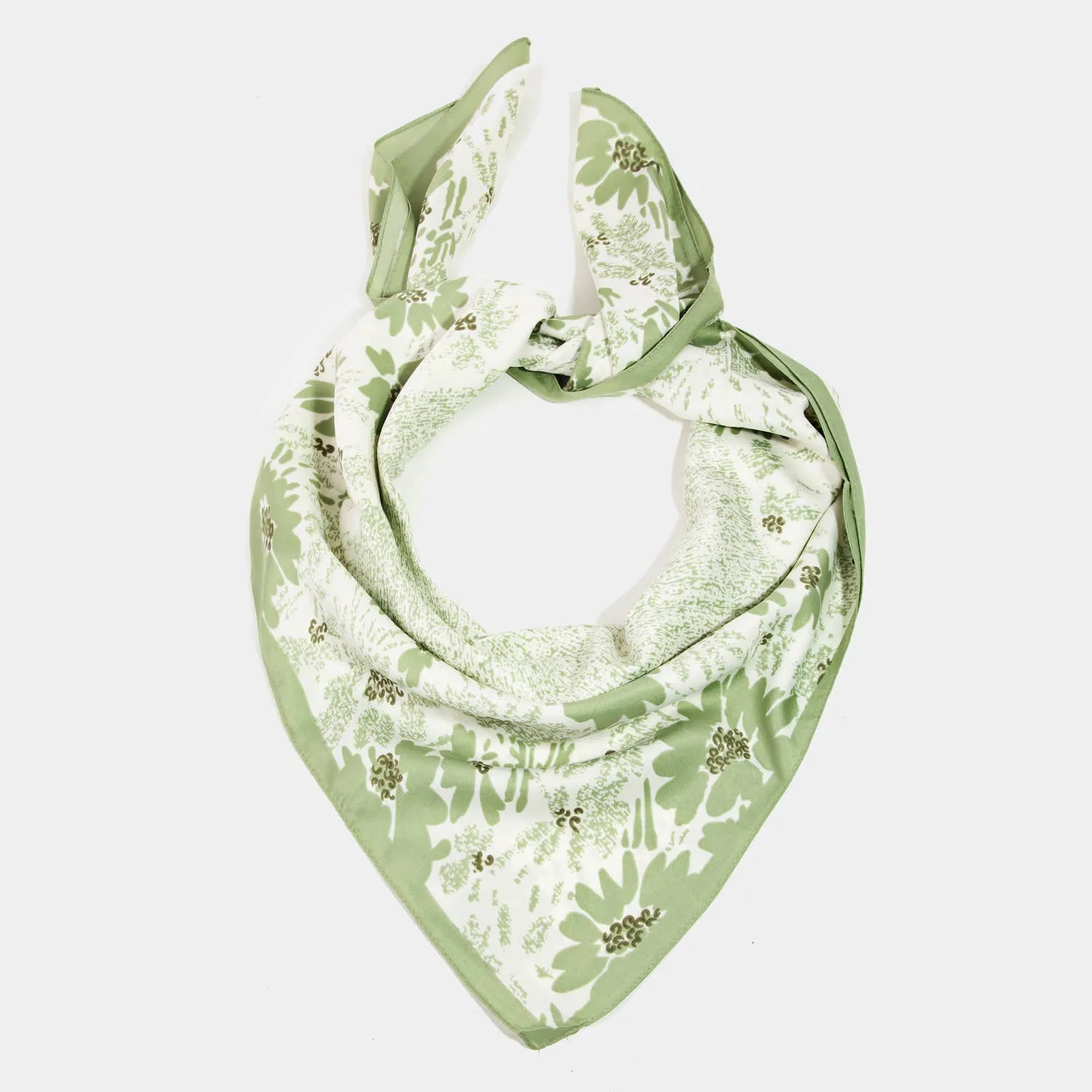 Floral Print Square Bandana - Green