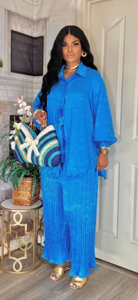 FRONT Button top /palazzo pant set(Royal blue)