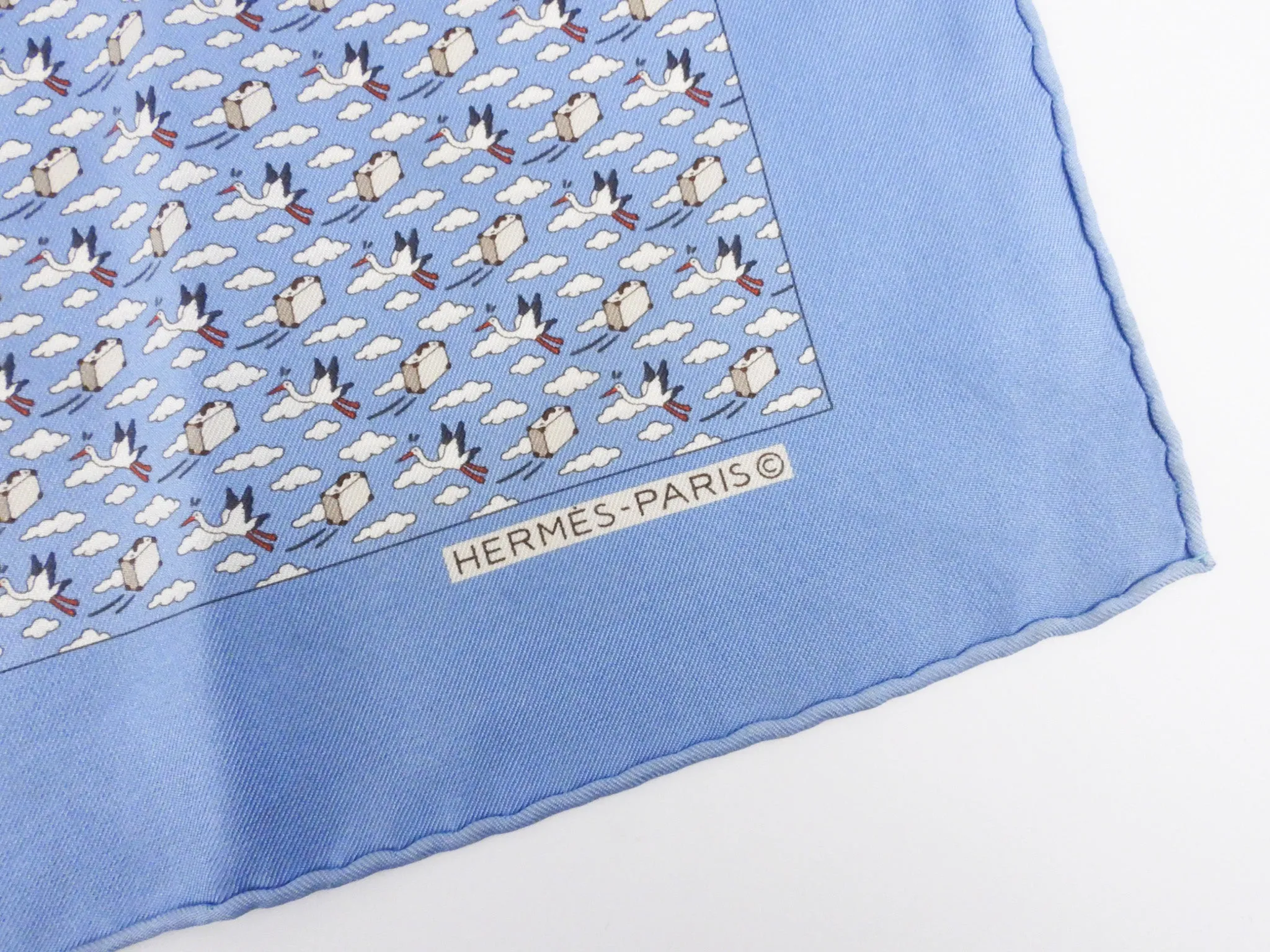 Hermes Blue Silk Pocket Square