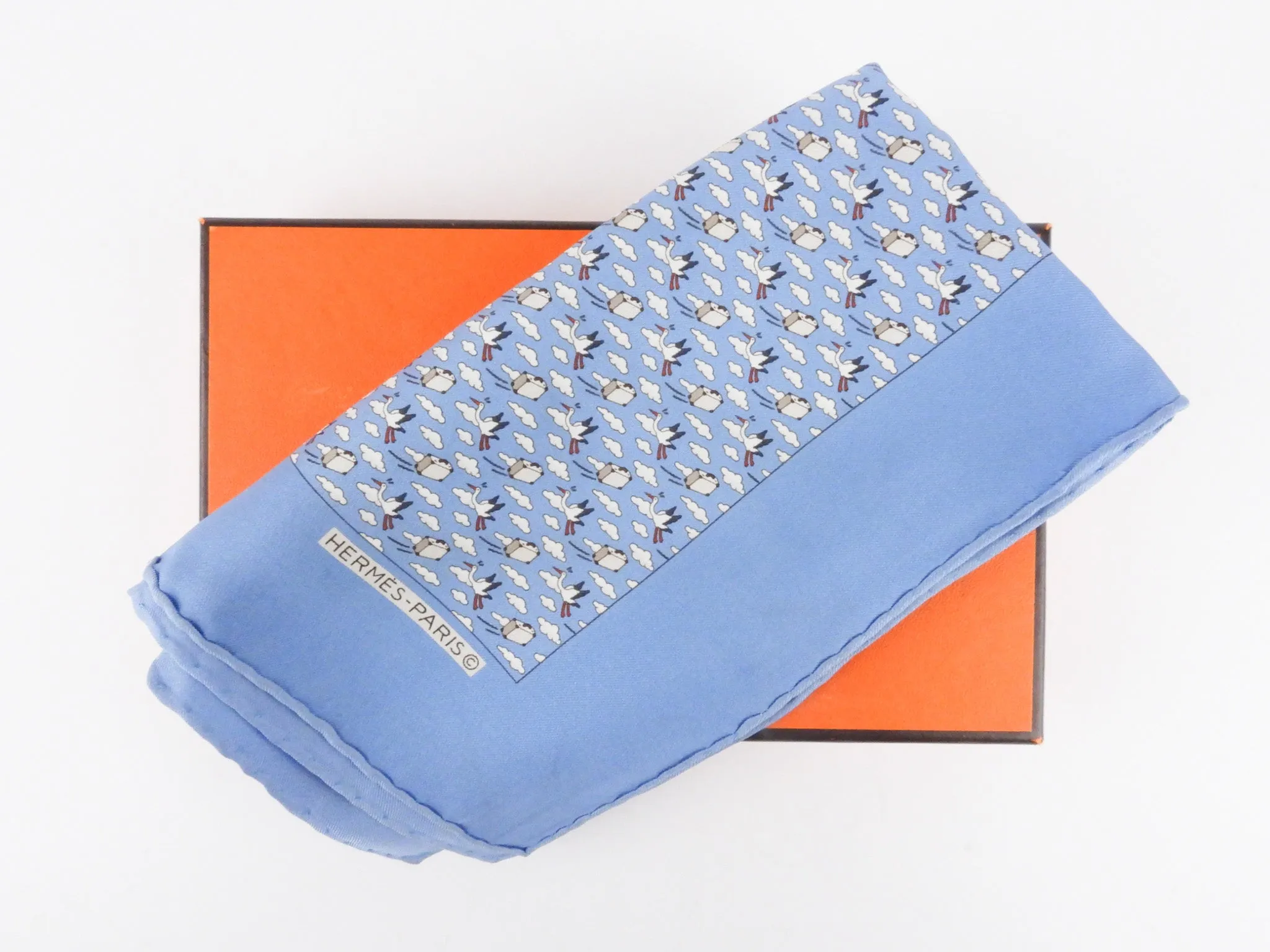 Hermes Blue Silk Pocket Square