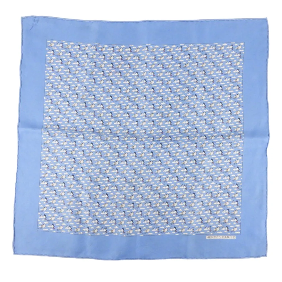 Hermes Blue Silk Pocket Square