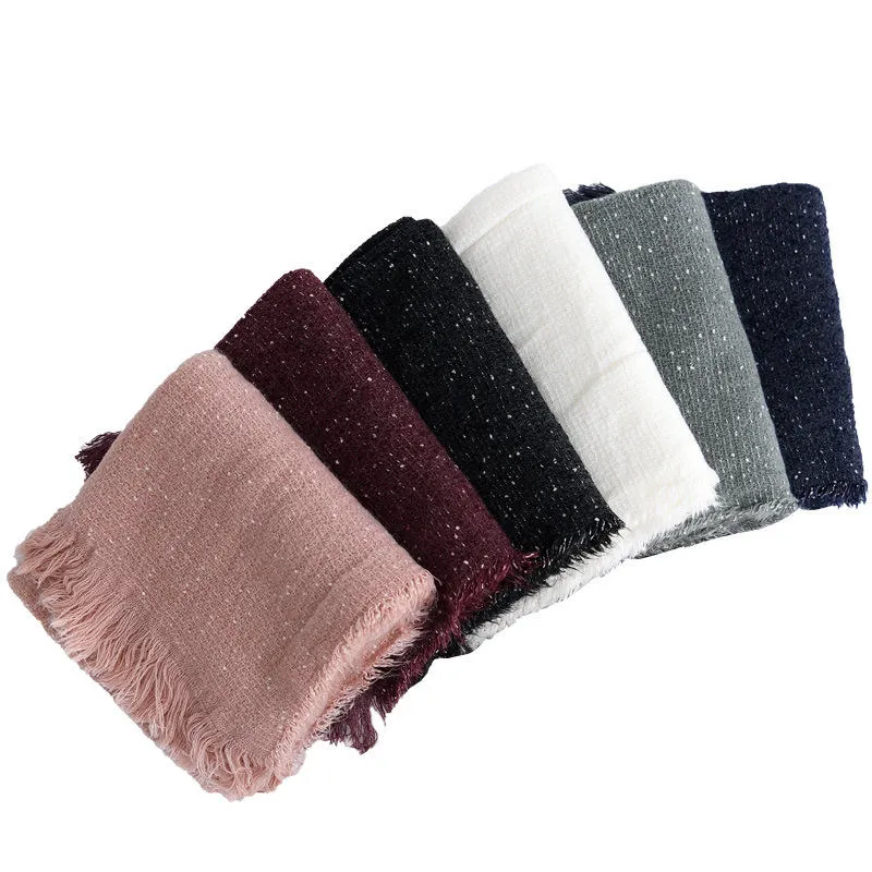 Men Women Winter Cashmere-Like Starry Dots Fringe Whisker Knit Couples Scarf Trend Solid Color Shawl