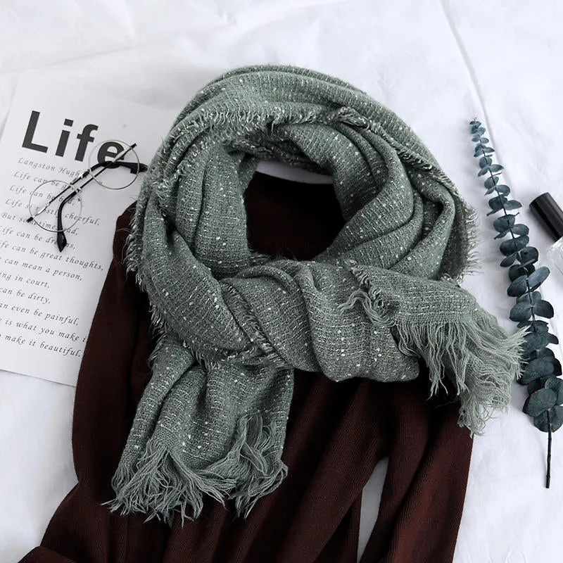 Men Women Winter Cashmere-Like Starry Dots Fringe Whisker Knit Couples Scarf Trend Solid Color Shawl