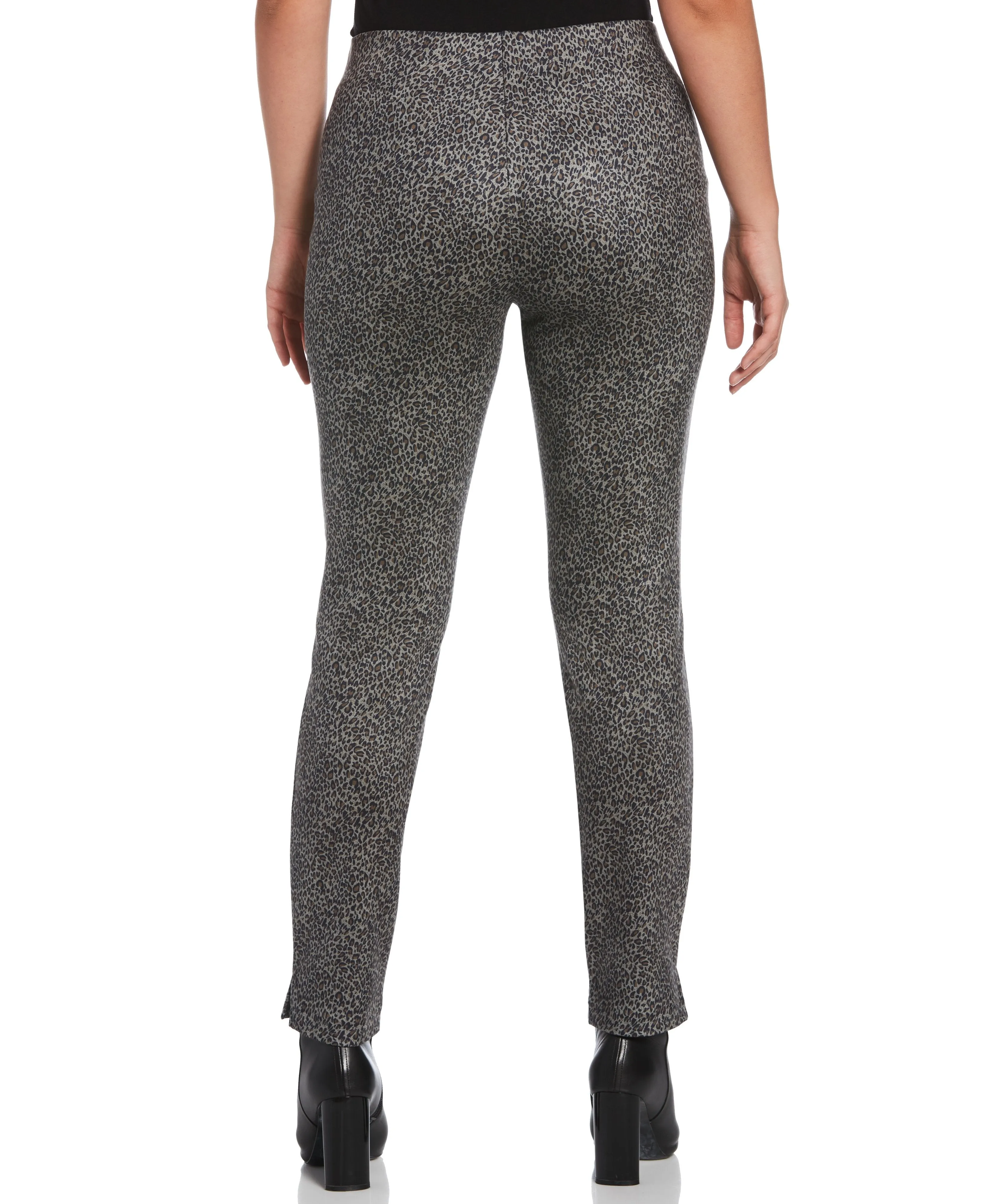 Petite Cheetah Pattern Scuba Suede Pull-On Slim Leg Pant