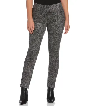 Petite Cheetah Pattern Scuba Suede Pull-On Slim Leg Pant