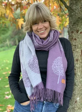 Reversible Tree Of Life Scarf - Soft Purple/Grey