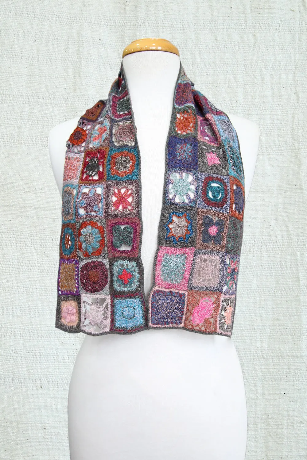 SOPHIE DIGARD FLOWER WHEEL CROCHET WOOL SCARF