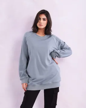 Sweat-shirt Manche Raglan Bleu-Gris