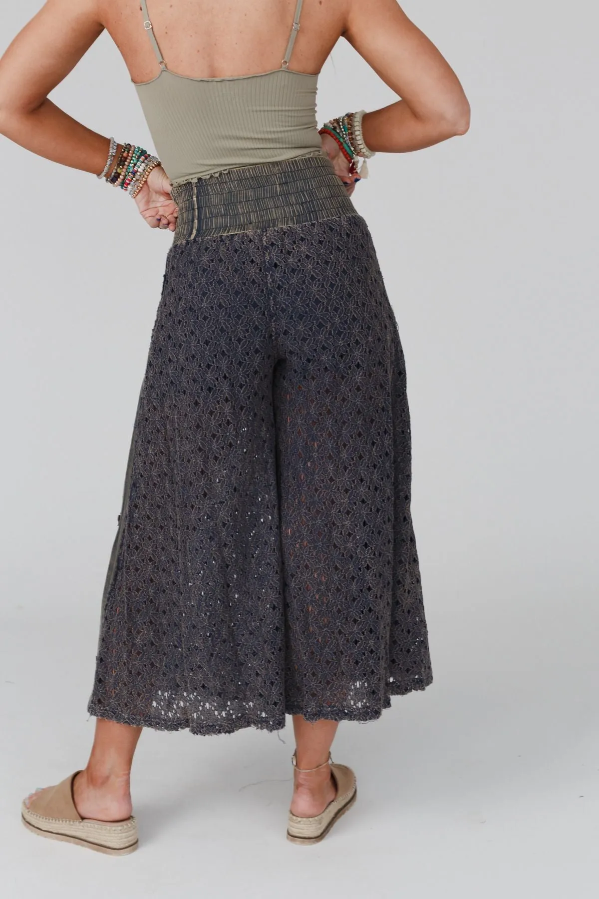 Take Me Away Mineral Washed Lace Pants - Navy