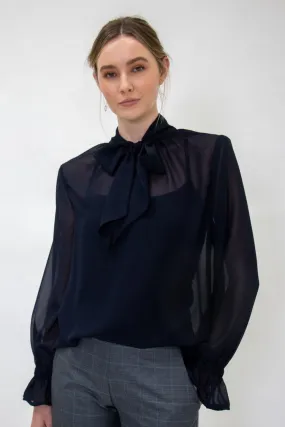 Tilly Recycled Share Bow Navy Blouse