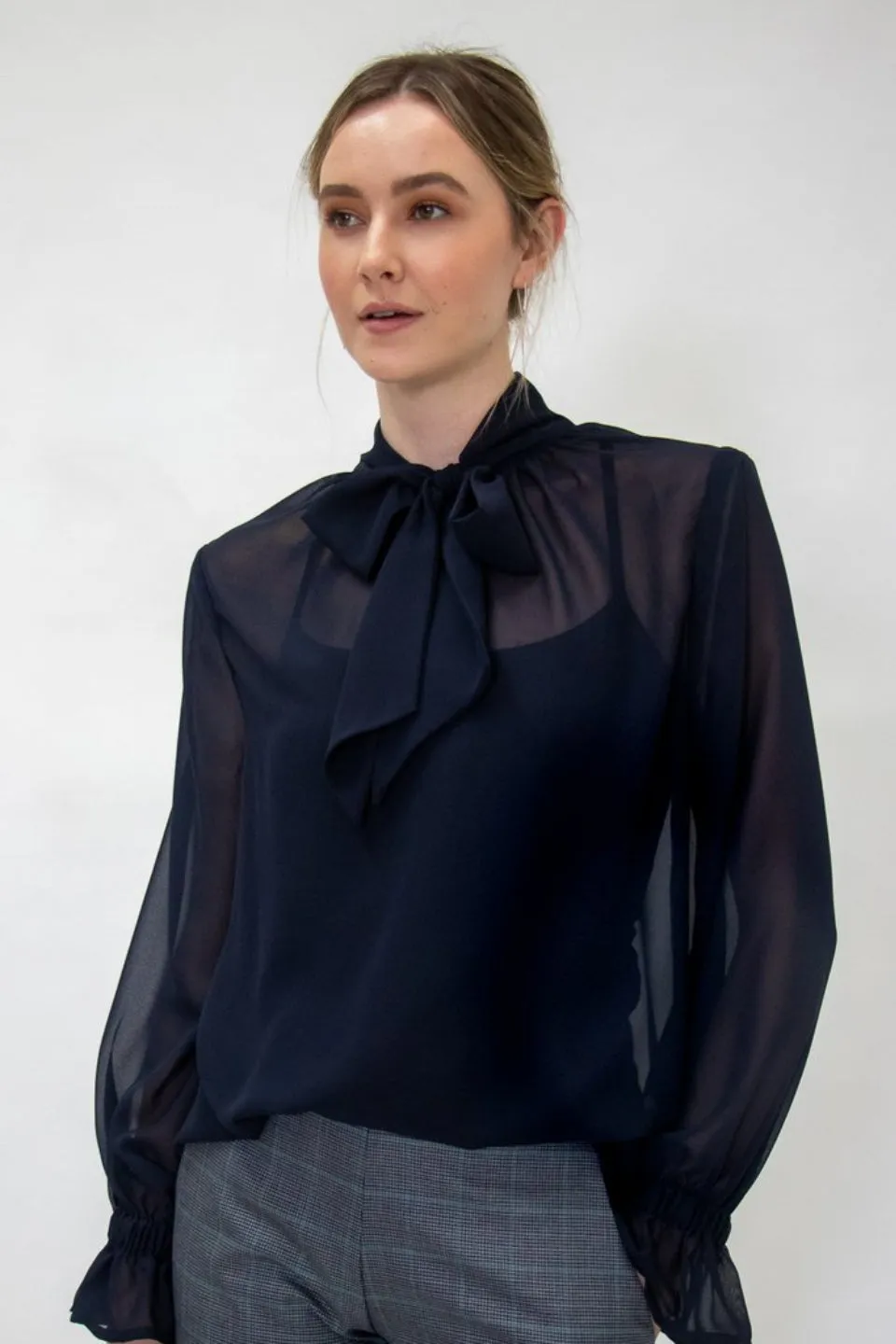 Tilly Recycled Share Bow Navy Blouse