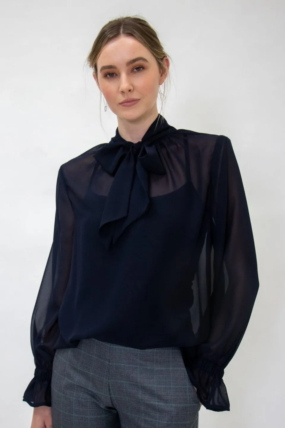 Tilly Recycled Share Bow Navy Blouse