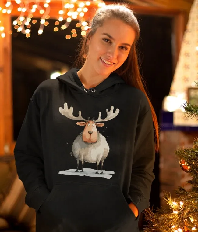 Unisex Bio-Hoodie mit Weihnachtsmotiv "Dicker Elch"