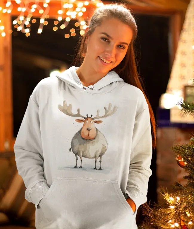 Unisex Bio-Hoodie mit Weihnachtsmotiv "Dicker Elch"