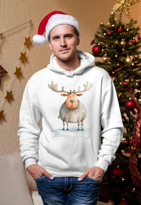 Unisex Bio-Hoodie mit Weihnachtsmotiv "Dicker Elch"