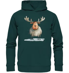 Unisex Bio-Hoodie mit Weihnachtsmotiv "Dicker Elch"