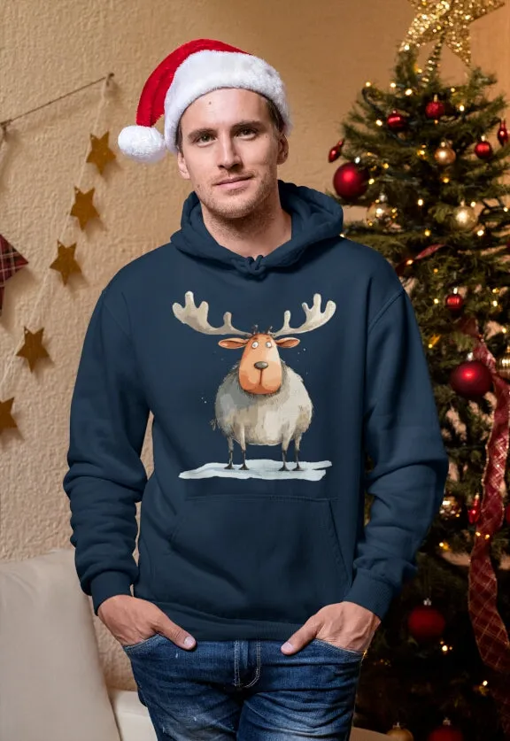 Unisex Bio-Hoodie mit Weihnachtsmotiv "Dicker Elch"