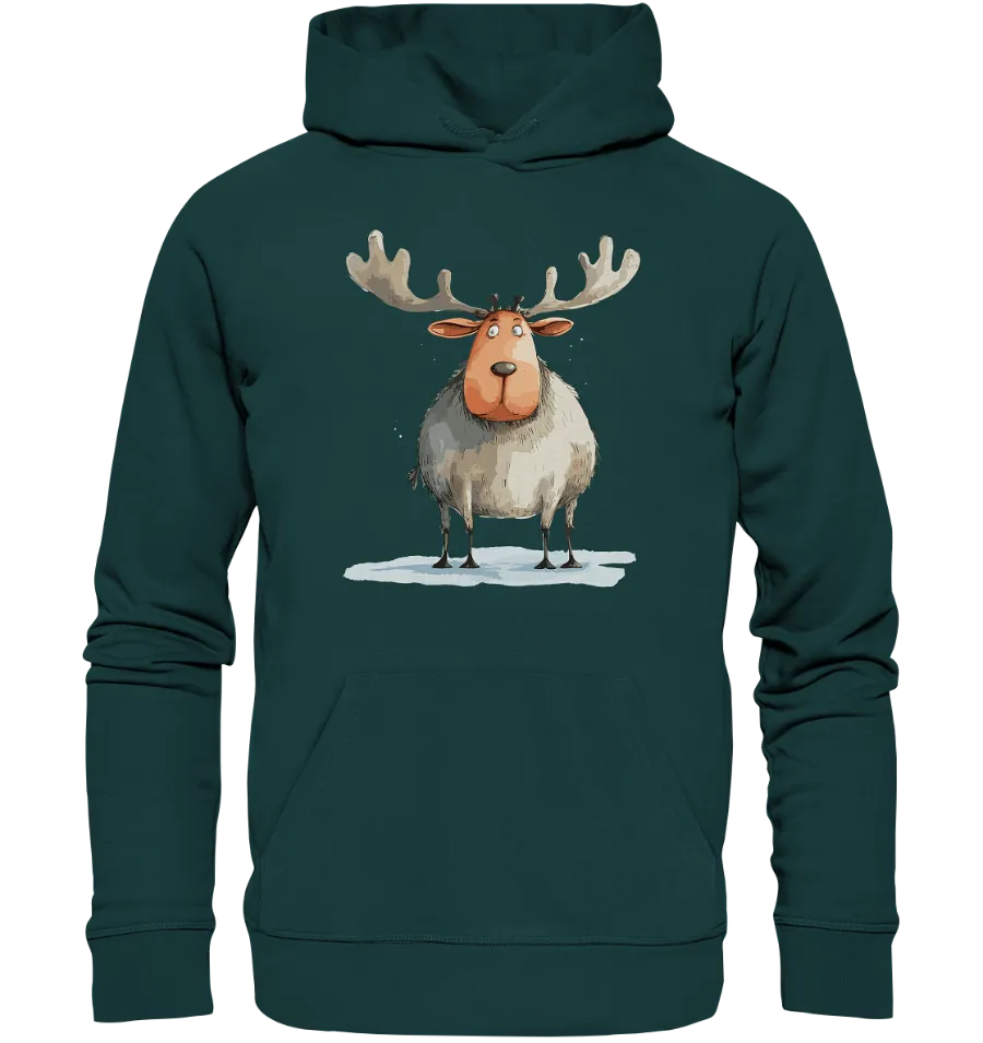 Unisex Bio-Hoodie mit Weihnachtsmotiv "Dicker Elch"