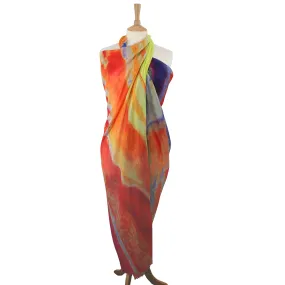 Watercolour Scene Large Scarf/Sarong - Orange (140x180cm)